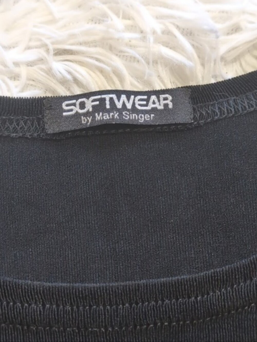 90s Softwear by Mark Singer Slinky Stretchy Black Scoop Neck Vintage Goth Tee - Picture 3 of 6